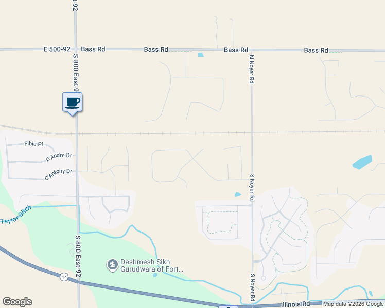 map of restaurants, bars, coffee shops, grocery stores, and more near 615 North Noyer Road in Fort Wayne