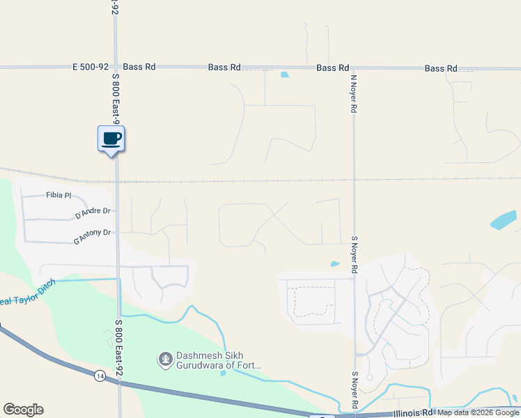 map of restaurants, bars, coffee shops, grocery stores, and more near 615 North Noyer Road in Fort Wayne