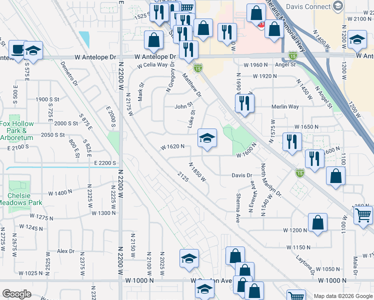 map of restaurants, bars, coffee shops, grocery stores, and more near 1613 North 1850 West in Layton
