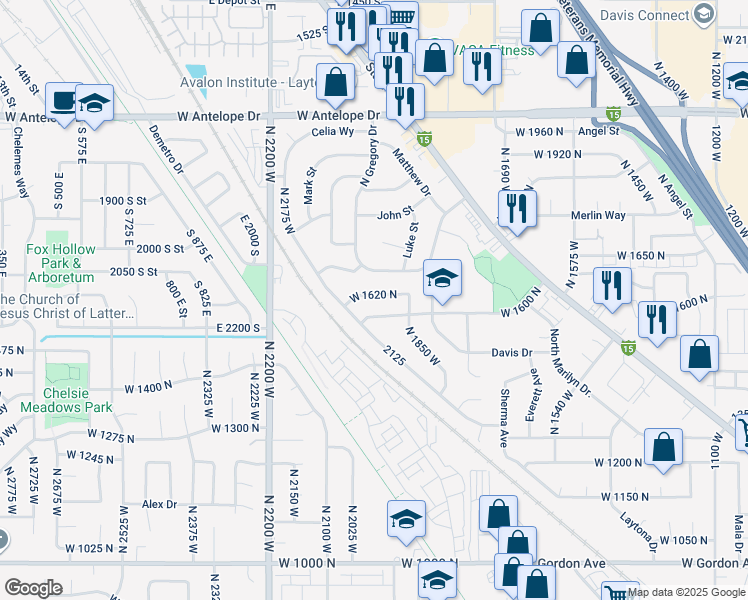 map of restaurants, bars, coffee shops, grocery stores, and more near 1937 West 1620 North in Layton