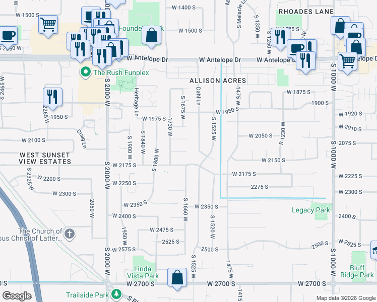 map of restaurants, bars, coffee shops, grocery stores, and more near 1656 2115 South in Syracuse
