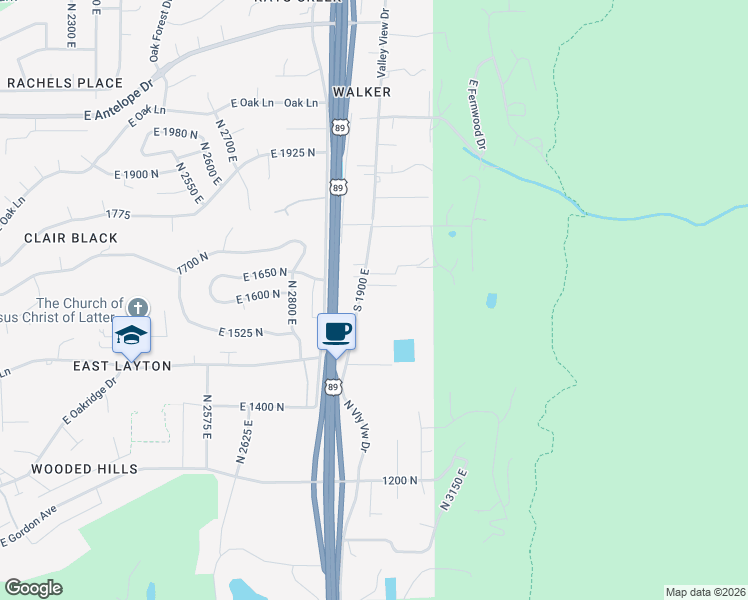map of restaurants, bars, coffee shops, grocery stores, and more near 1608 Valley View Drive in Layton