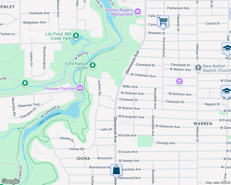 map of restaurants, bars, coffee shops, grocery stores, and more near 734 Cohasset Drive in Youngstown