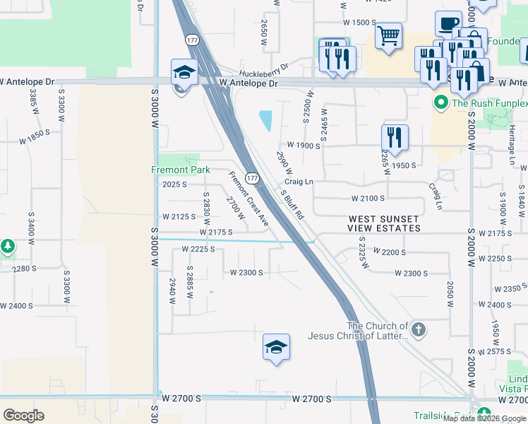 map of restaurants, bars, coffee shops, grocery stores, and more near 2115 Fremont Crest Avenue in Syracuse