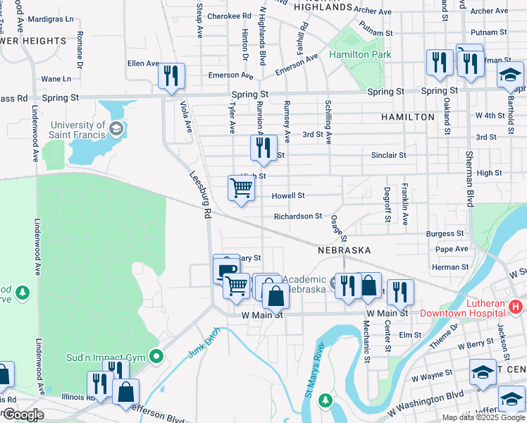map of restaurants, bars, coffee shops, grocery stores, and more near 1020 Runnion Avenue in Fort Wayne