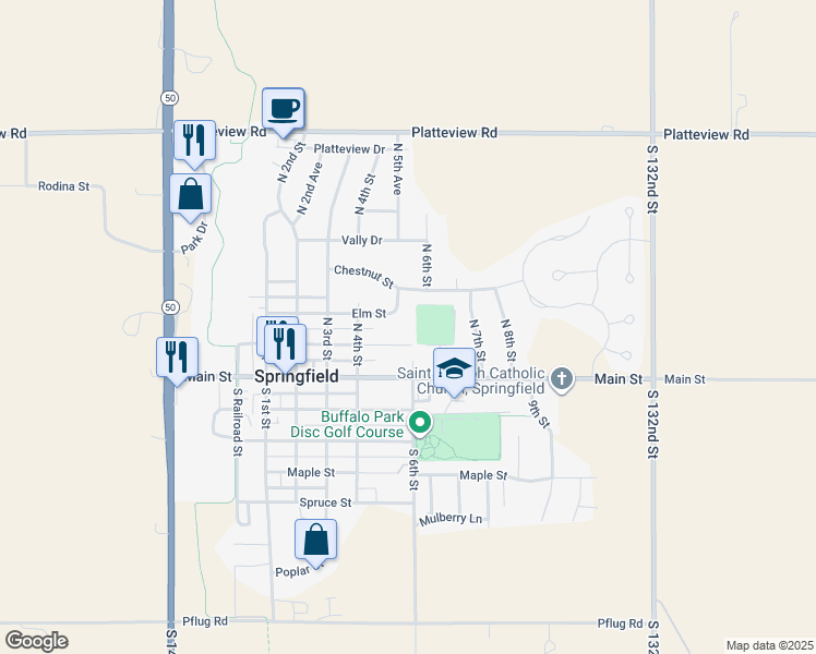 map of restaurants, bars, coffee shops, grocery stores, and more near 590 Cedar Street in Springfield
