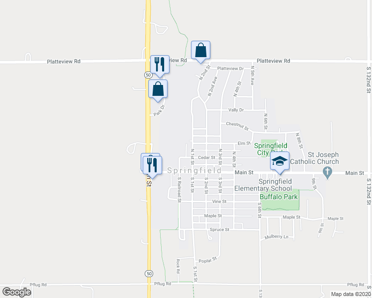 map of restaurants, bars, coffee shops, grocery stores, and more near 220 N 1st St in Springfield