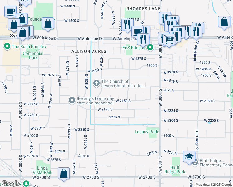map of restaurants, bars, coffee shops, grocery stores, and more near 2094 1300 West in Syracuse