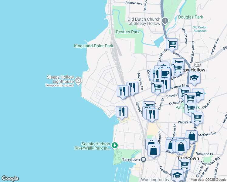 map of restaurants, bars, coffee shops, grocery stores, and more near 100 Legend Drive in Sleepy Hollow