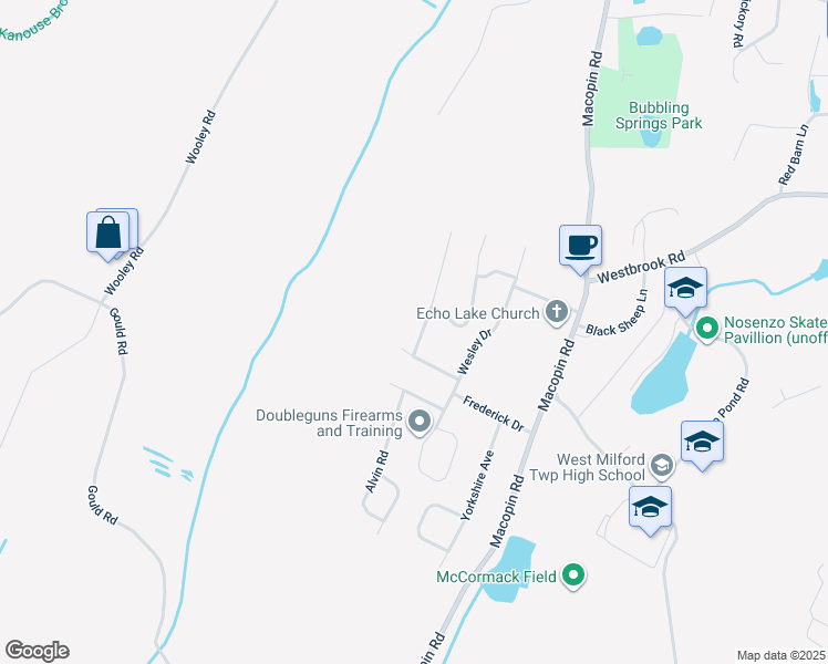 map of restaurants, bars, coffee shops, grocery stores, and more near 11 Bisset Drive in West Milford
