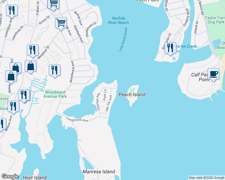 map of restaurants, bars, coffee shops, grocery stores, and more near 4 Harborview Avenue in Norwalk