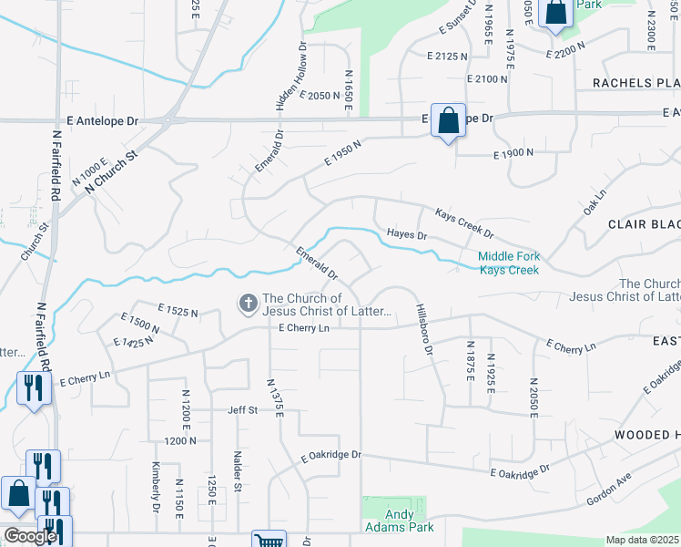 map of restaurants, bars, coffee shops, grocery stores, and more near 1562 Emerald Drive in Layton