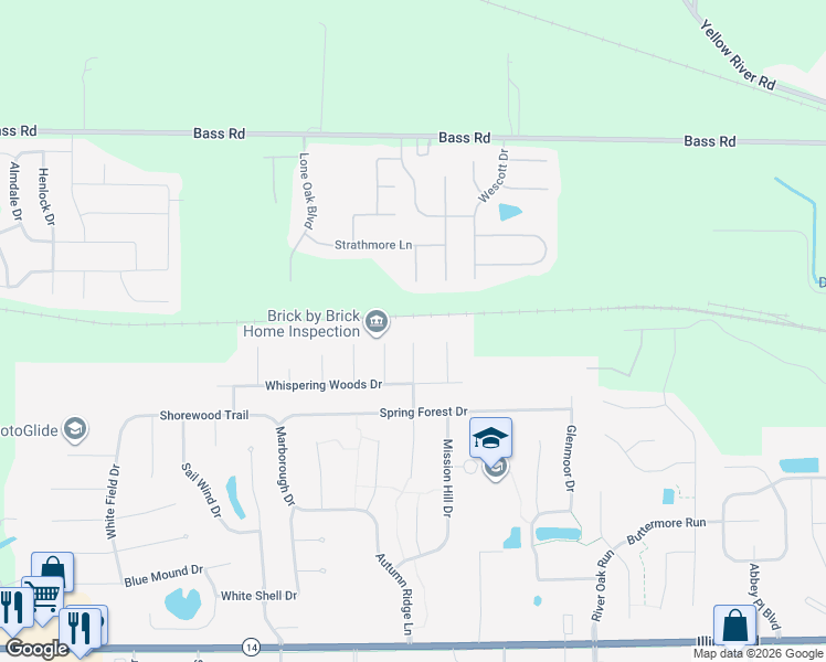 map of restaurants, bars, coffee shops, grocery stores, and more near 326 Stormy Court in Fort Wayne