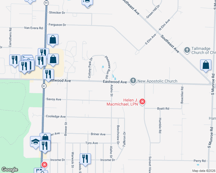 map of restaurants, bars, coffee shops, grocery stores, and more near 730 Alaho Street in Akron