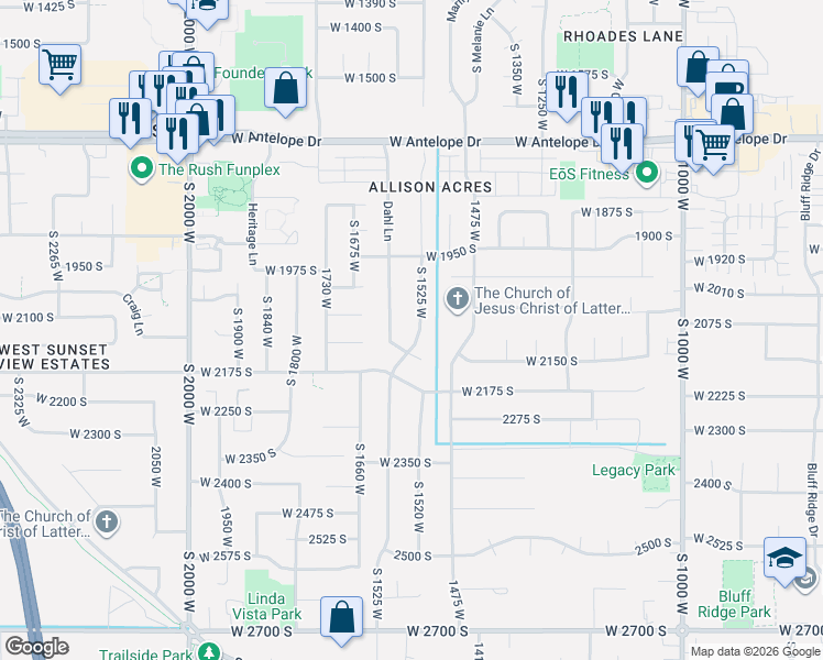 map of restaurants, bars, coffee shops, grocery stores, and more near 2088 Allison Way in Syracuse
