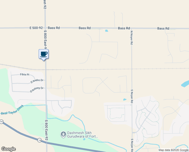 map of restaurants, bars, coffee shops, grocery stores, and more near 615 North Noyer Road in Fort Wayne