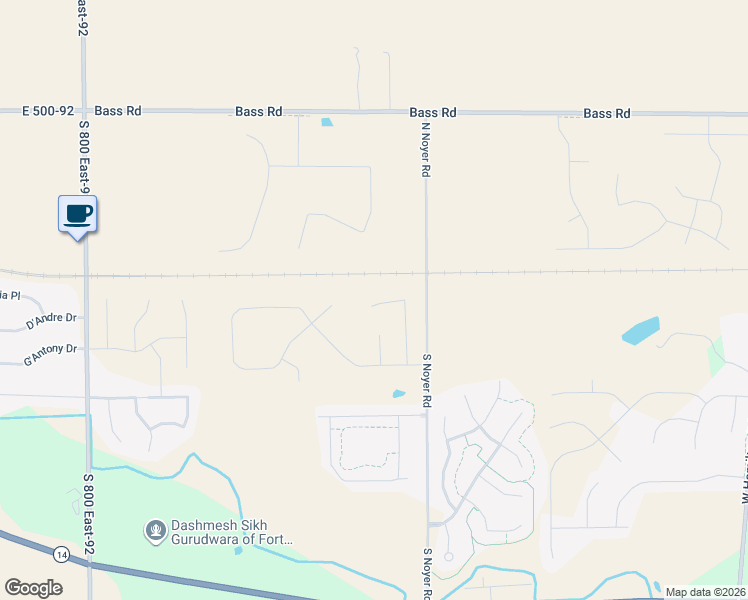 map of restaurants, bars, coffee shops, grocery stores, and more near 605 North Noyer Road in Fort Wayne