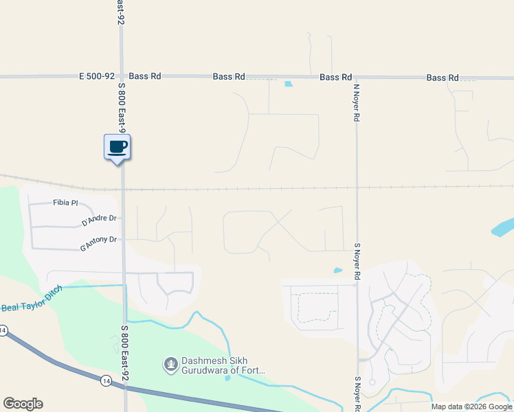 map of restaurants, bars, coffee shops, grocery stores, and more near 615 North Noyer Road in Fort Wayne