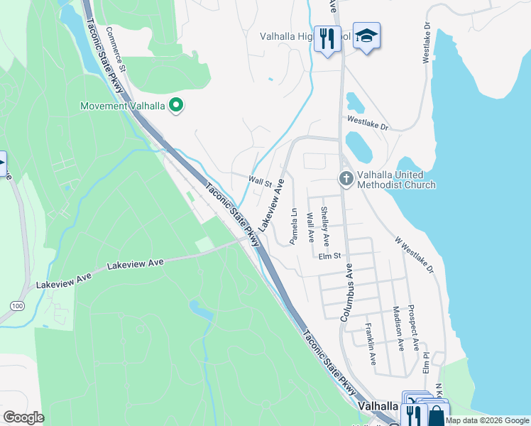 map of restaurants, bars, coffee shops, grocery stores, and more near 183 Lakeview Avenue in Valhalla