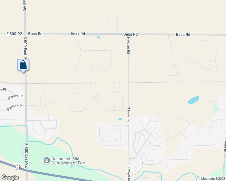 map of restaurants, bars, coffee shops, grocery stores, and more near 605 North Noyer Road in Fort Wayne