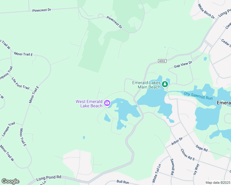 map of restaurants, bars, coffee shops, grocery stores, and more near West Emerald Lake Drive in Long Pond