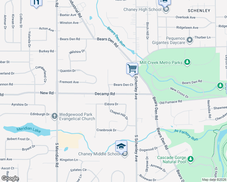 map of restaurants, bars, coffee shops, grocery stores, and more near 2882 Decamp Road in Youngstown