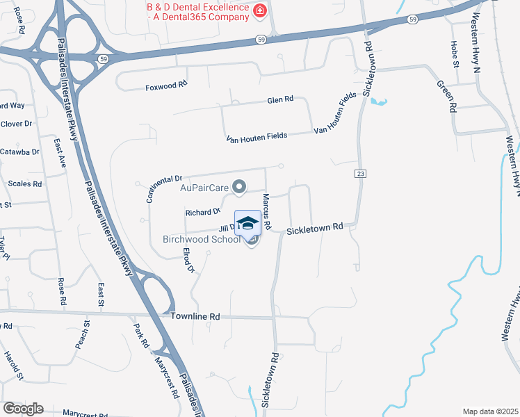 map of restaurants, bars, coffee shops, grocery stores, and more near 5 Marcus Road in West Nyack