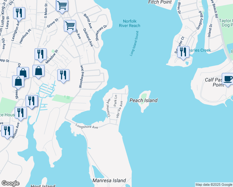 map of restaurants, bars, coffee shops, grocery stores, and more near 45 Neptune Avenue in Norwalk