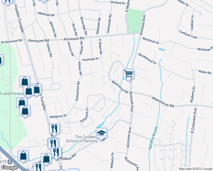 map of restaurants, bars, coffee shops, grocery stores, and more near 1180 Richmond Road in Mahwah