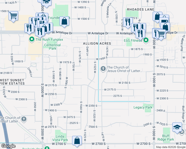 map of restaurants, bars, coffee shops, grocery stores, and more near 2088 Allison Way in Syracuse