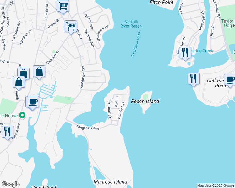 map of restaurants, bars, coffee shops, grocery stores, and more near 42 Neptune Avenue in Norwalk
