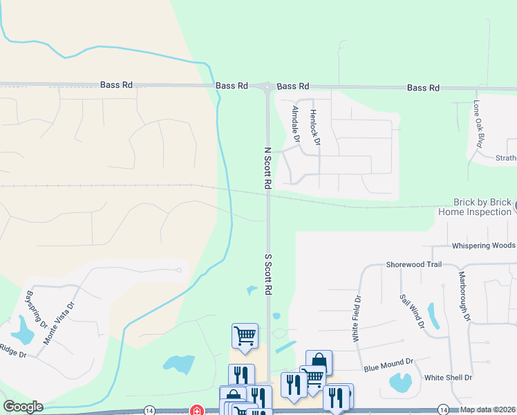 map of restaurants, bars, coffee shops, grocery stores, and more near 101-699 North Scott Road in Fort Wayne