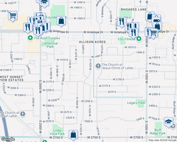 map of restaurants, bars, coffee shops, grocery stores, and more near 2088 Allison Way in Syracuse