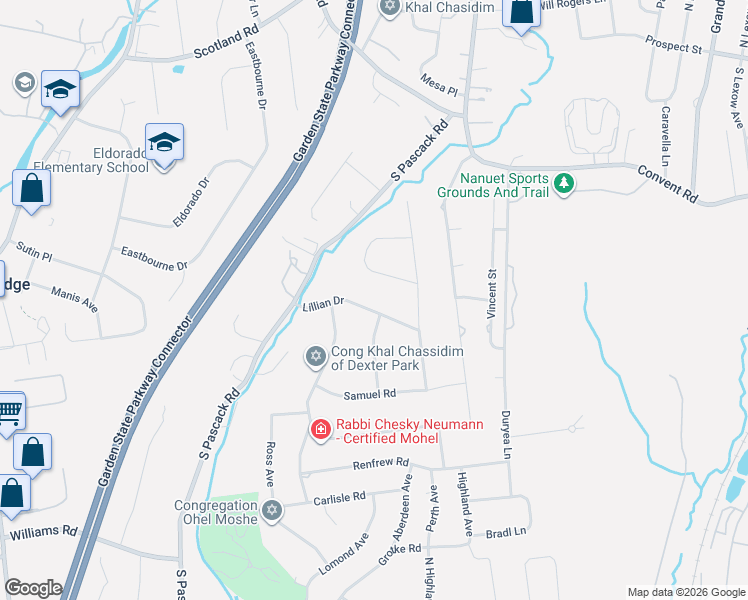 map of restaurants, bars, coffee shops, grocery stores, and more near 18 Lillian Drive in Spring Valley