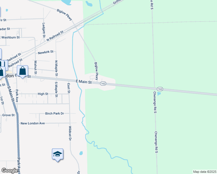 map of restaurants, bars, coffee shops, grocery stores, and more near 5571 REAR Ohio 162 in New London