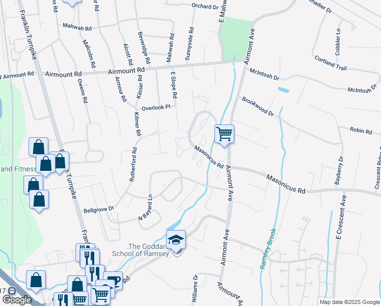map of restaurants, bars, coffee shops, grocery stores, and more near 1098 Devon Court in Mahwah