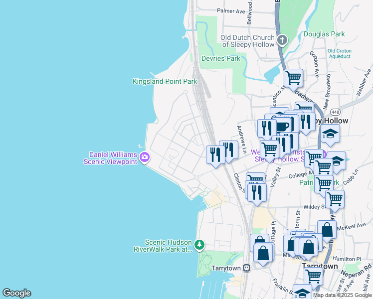 map of restaurants, bars, coffee shops, grocery stores, and more near 199 Beekman Avenue in Sleepy Hollow