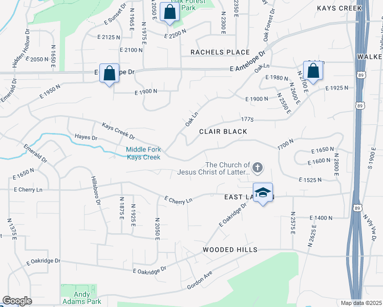 map of restaurants, bars, coffee shops, grocery stores, and more near 2153 Kays Creek Drive in Layton