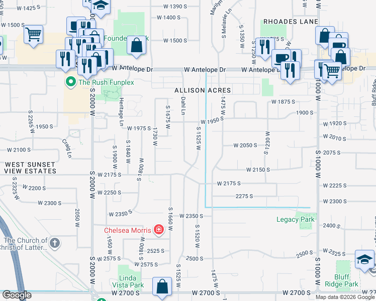 map of restaurants, bars, coffee shops, grocery stores, and more near 2077 Dahl Lane in Syracuse