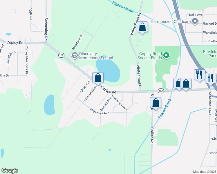 map of restaurants, bars, coffee shops, grocery stores, and more near 2048 Copley Road in Akron