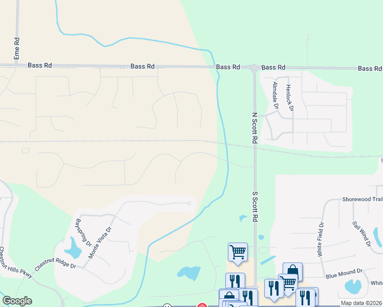 map of restaurants, bars, coffee shops, grocery stores, and more near 10610-10620 Monte Vista Court in Fort Wayne