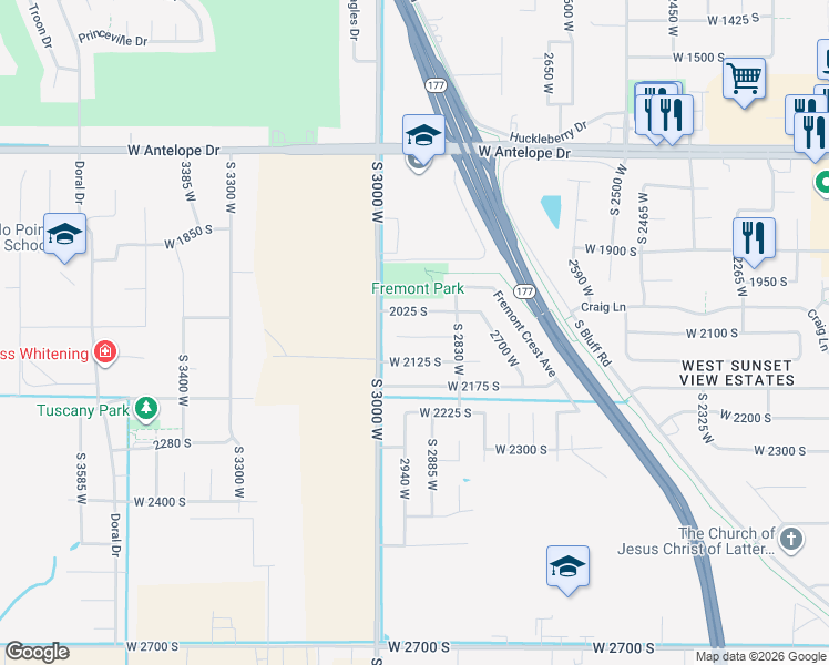 map of restaurants, bars, coffee shops, grocery stores, and more near 2928 2075 South in Syracuse