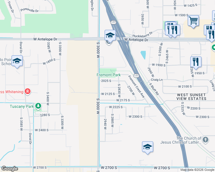 map of restaurants, bars, coffee shops, grocery stores, and more near 2928 2075 South in Syracuse