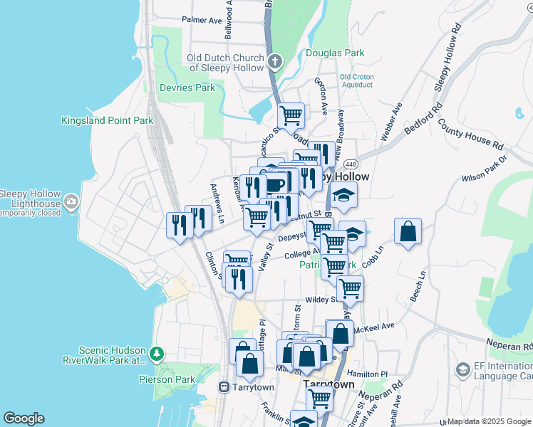 map of restaurants, bars, coffee shops, grocery stores, and more near 177 Cortlandt Street in Sleepy Hollow