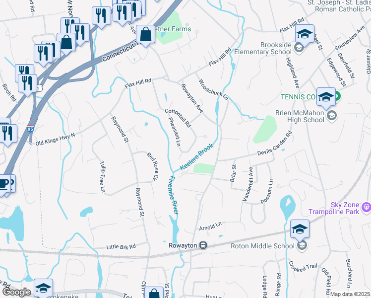 map of restaurants, bars, coffee shops, grocery stores, and more near 2 Pheasant Court in Norwalk