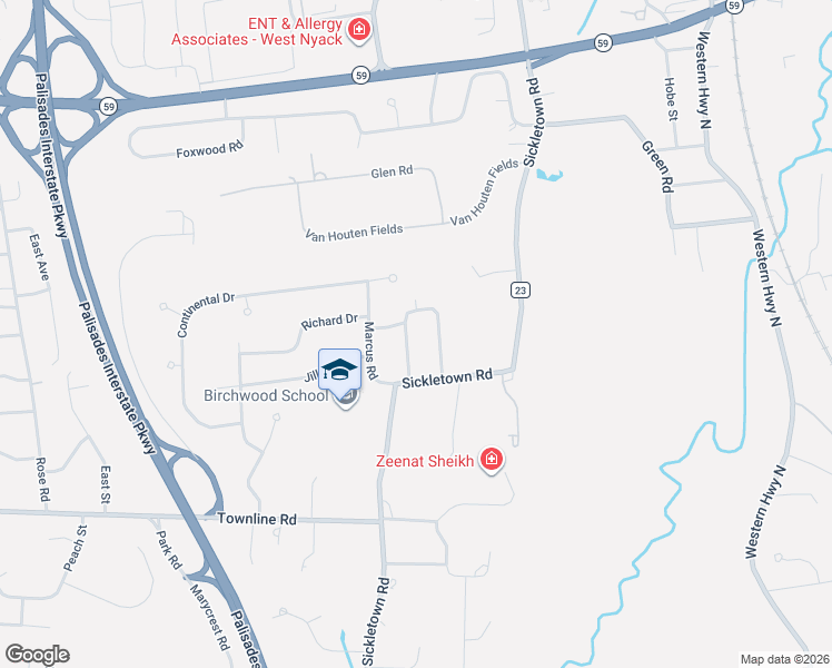 map of restaurants, bars, coffee shops, grocery stores, and more near 28 Wheeler Place West in West Nyack