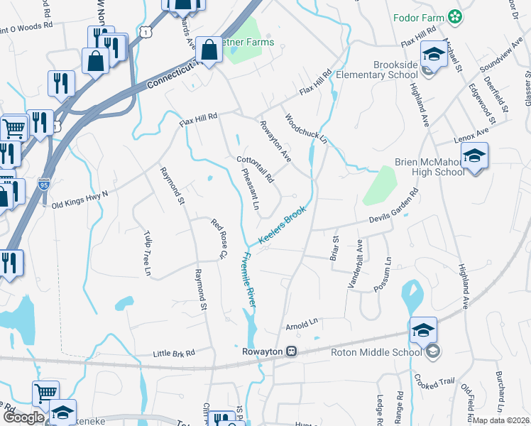 map of restaurants, bars, coffee shops, grocery stores, and more near 2 Pheasant Court in Norwalk