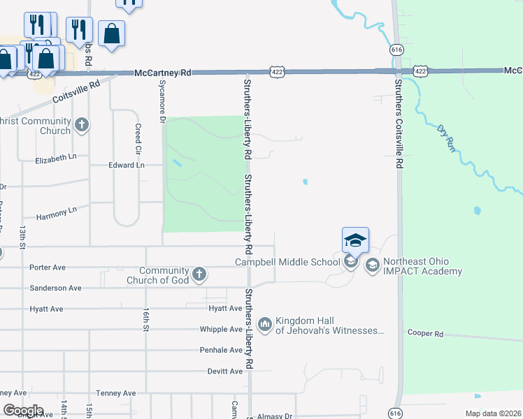 map of restaurants, bars, coffee shops, grocery stores, and more near in Campbell