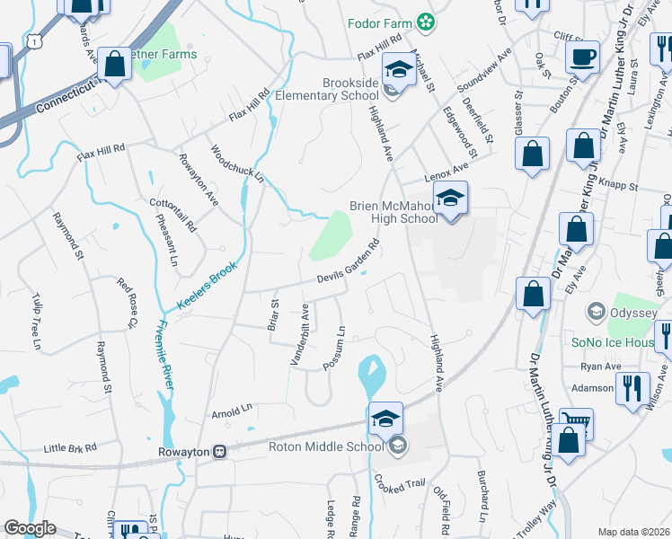 map of restaurants, bars, coffee shops, grocery stores, and more near 4 Timberline Road in Norwalk