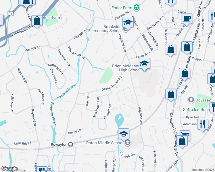 map of restaurants, bars, coffee shops, grocery stores, and more near 4 Timberline Road in Norwalk